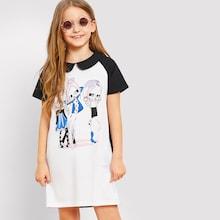 Shein Girls Zip Back Figure Print Collar Dress