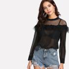 Shein Faux Feather Detail Sheer Top