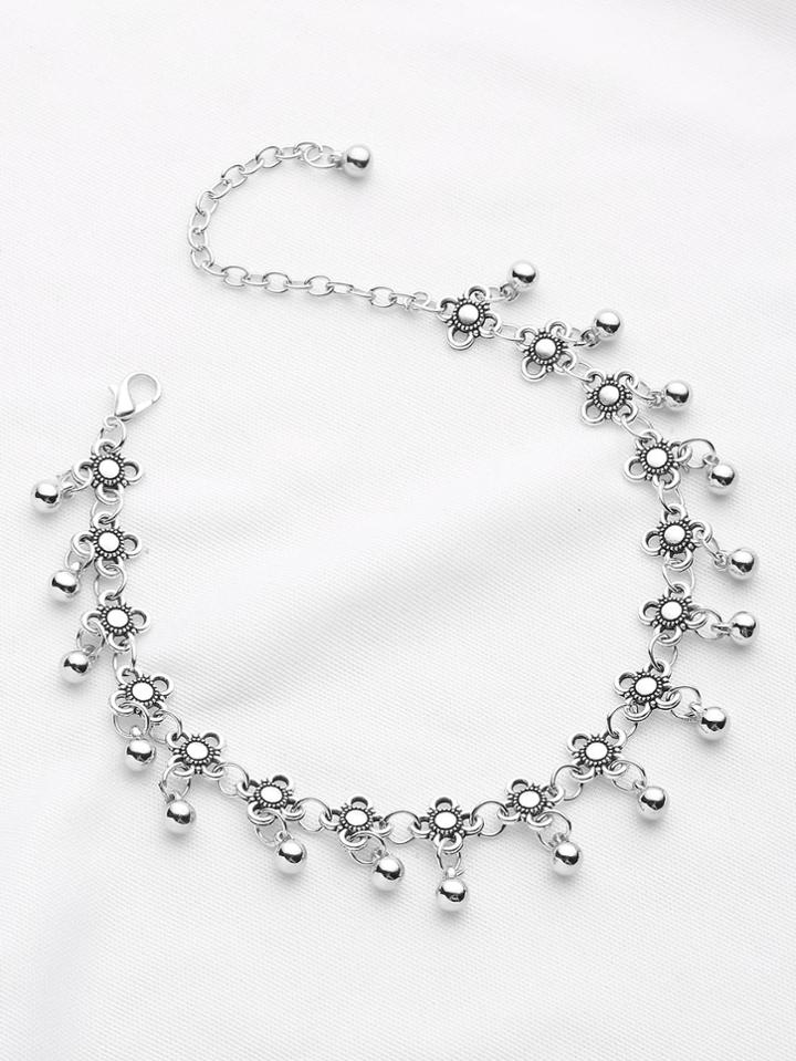 Shein Metal Beaded And Flower Decorated Chain Anklet