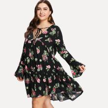 Shein Plus Tie V Neck Swing Floral Dress