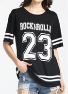 Rosewe Round Neck Number Print Black T Shirt