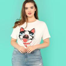 Shein Plus Dog Print Short Sleeve Tee