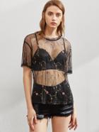Shein Flower Applique Vine Tulle Top