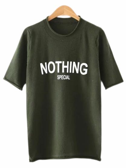 Shein Green Nothing Print Knit Casual T-shirt
