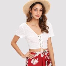 Shein Lace Up Crop Blouse
