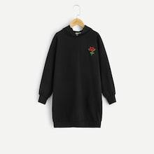 Shein Girls Flower Embroidered Hooded Sweatshirt Dress