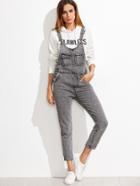 Shein Heather Grey Cuffed Overall Jeans With Pockets