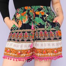Shein Plus Tribal Print Crochet Pompom Hem Shorts