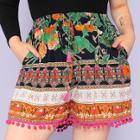 Shein Plus Tribal Print Crochet Pompom Hem Shorts