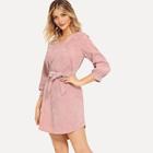 Shein Solid Self Tie Waist Corduroy Dress