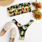 Shein Sunflower Print Bandeau Bikini Set