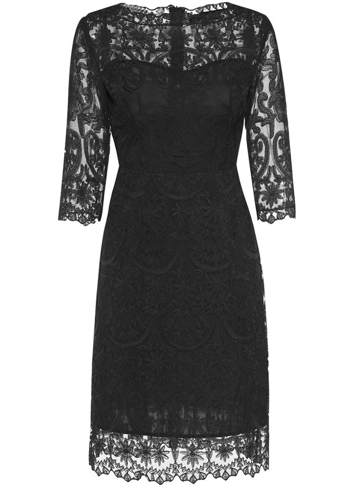 Shein Black Gauze Disc Flowers Sheath Lace Dress