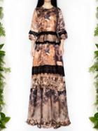 Shein Multicolor Round Neck Length Sleeve Print Maxi Dress