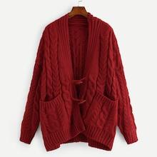 Shein Pocket Patched Cable Knit Sweater
