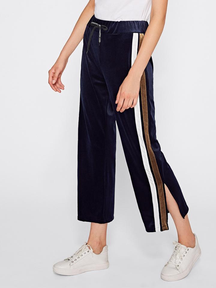 Shein Contrast Side Stripe Velvet Pants