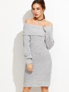 Shein Grey Off The Shoulder Foldover Sweater Dress
