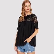 Shein Lace Shoulder Frill Detail Smock Top
