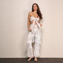 Shein Knot Front Lace Bandeau Top & Fringe Pants Set