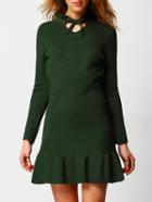Shein Green Knotted Collar Ruffle Sweater Dress