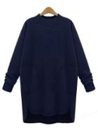 Shein Navy Crew Neck Pocket Dip Hem Oversized Sweatshirt