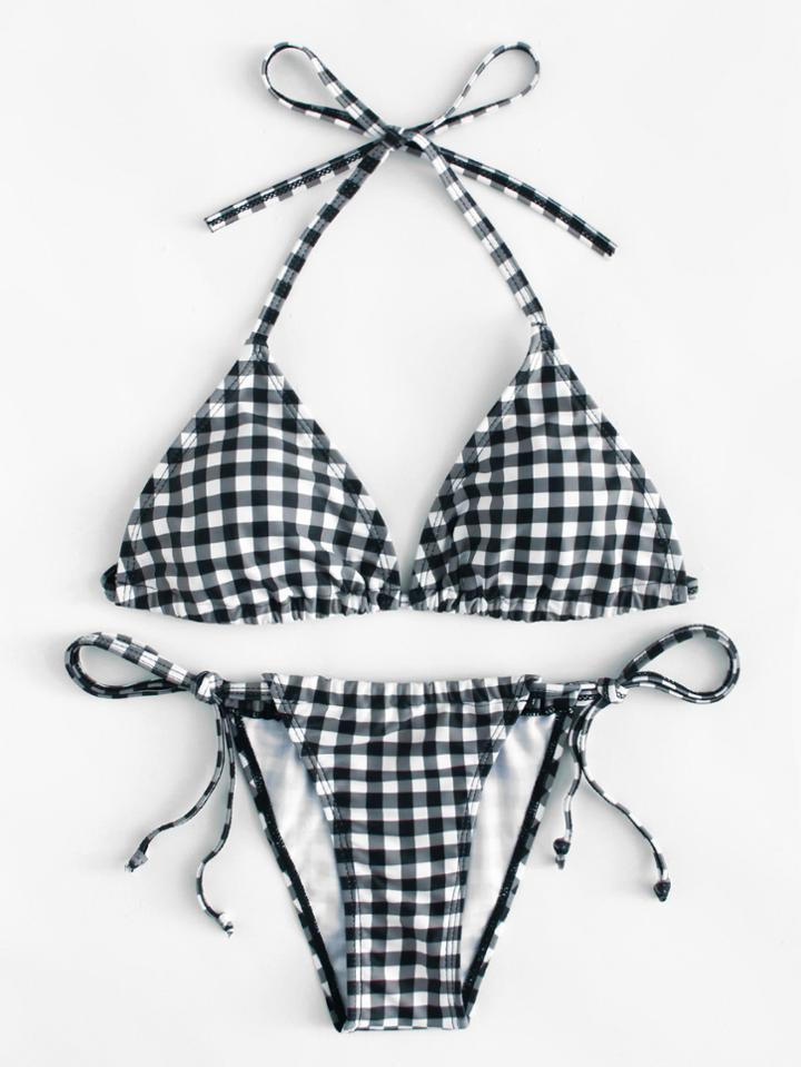 Shein Self Tie Gingham Bikini Set