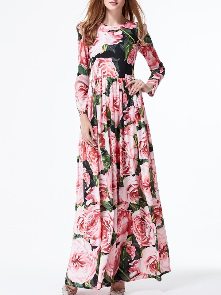 Shein Multicolor Flowers Print Maxi Dress