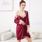 Shein Lace Trim Split Side Cami Dress With Robe