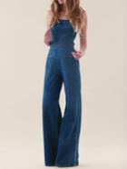 Shein Blue Strapless Pockets Denim Jumpsuit