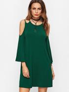 Shein Green Double Strap Cold Shoulder Keyhole Back Bell Sleeve Dress