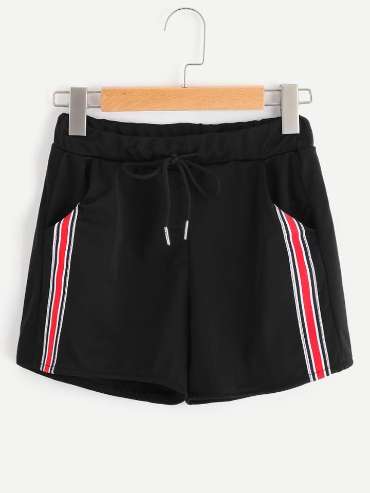 Shein Drawstring Waist Panel Stripe Side Shorts