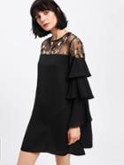 Shein Botanical Embroidered Mesh Contrast Layered Sleeve Dress