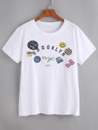 Shein Slogan Print T-shirt With Badges
