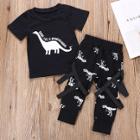 Shein Boys Dinosaur Print Tee With Ribbon Pants