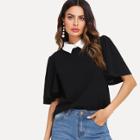 Shein Contrast Collar Flutter Sleeve Top