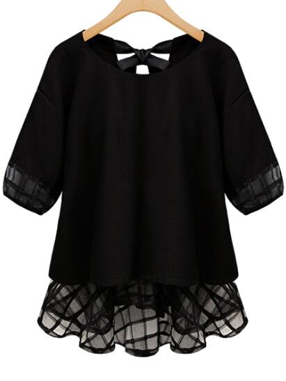 Shein Black Back Bow Chiffon Plus Top