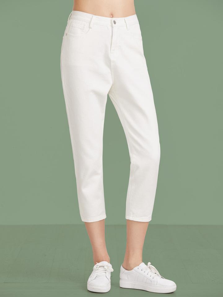 Shein White Straight Leg Ankle Jeans