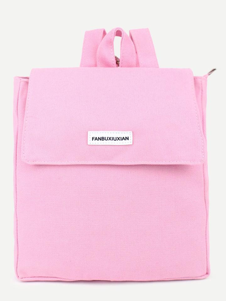 Shein Pink Flat Canvas Flap Backpack