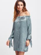 Shein Tie Sleeve Button Up Silky Bardot Dress