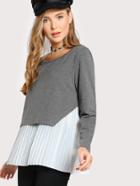 Shein Pleated Flounce Trim Heather Knit Pullover