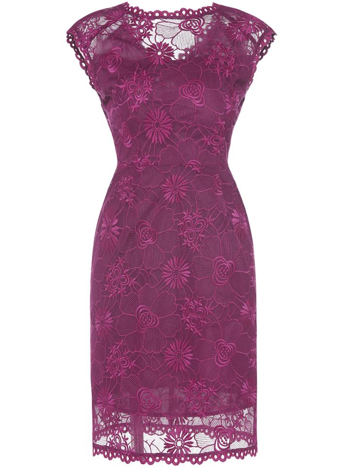 Shein Purple Backless Gauze Embroidered Sheath Dress
