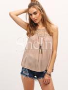 Shein Apricot Patchwork Lace Up Back Tank Top