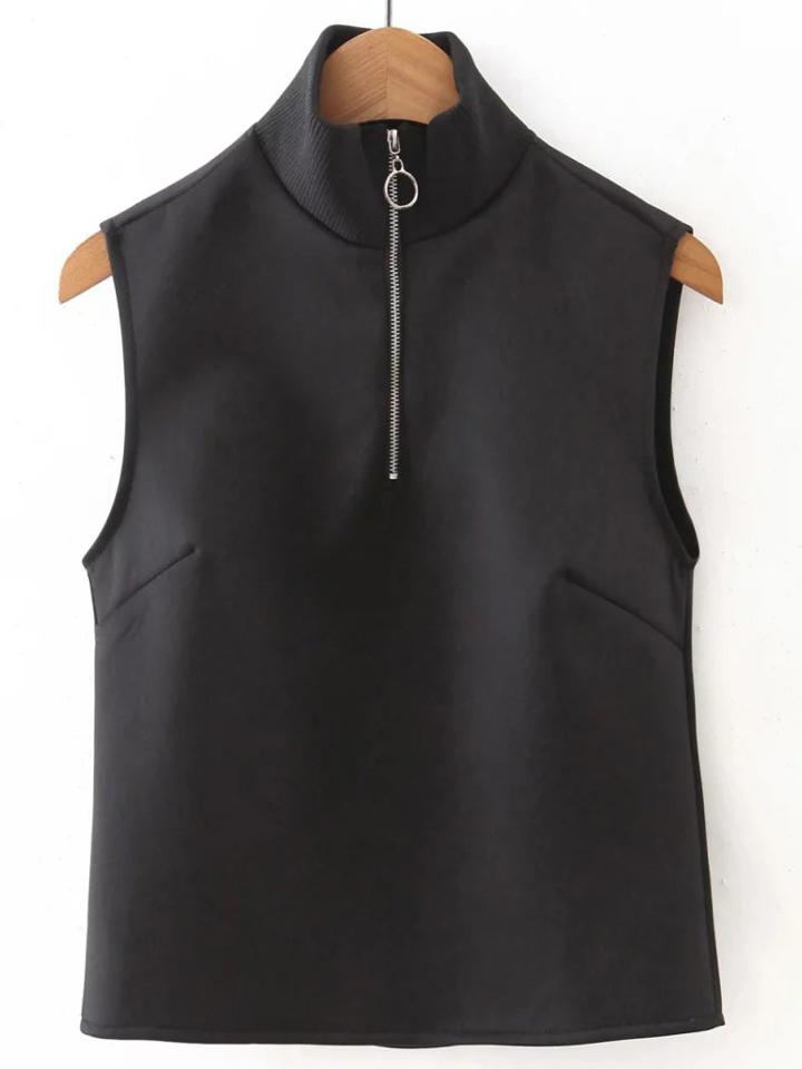 Shein Black Mock Neck Zipper Up Crop Top