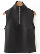 Shein Black Mock Neck Zipper Up Crop Top