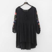 Shein Tassel Tie Embroidery Dip Hem Dress