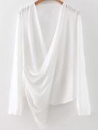 Shein White Draped V Neck Loose Top