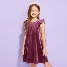 Shein Girls Ruffle Armhole Velvet Dress
