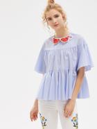 Shein Embroidered Flat Collar Flutter Sleeve Flowy Tiered Top