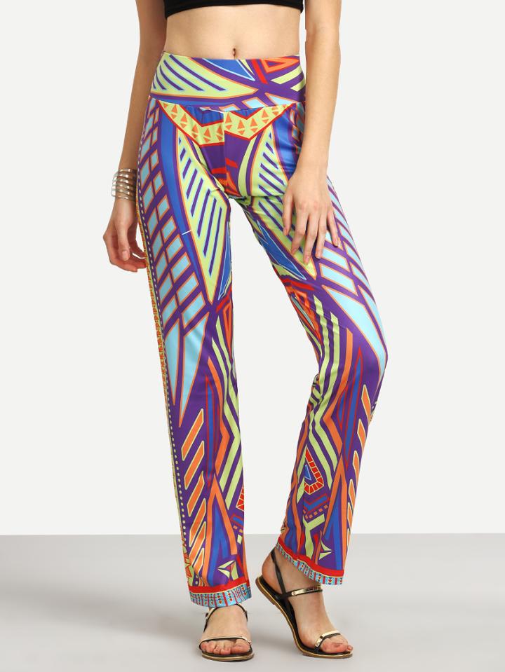 Shein Multicolor Geometric Print Banded Waist Pants