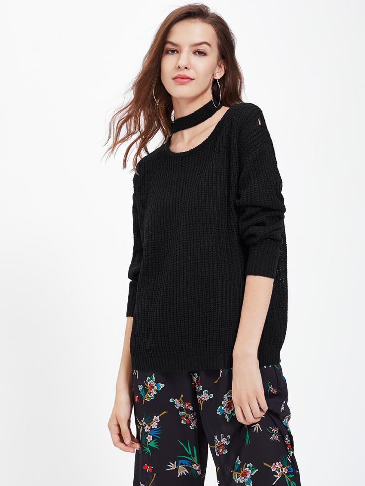 Shein Choker Neck Ripped Jumper