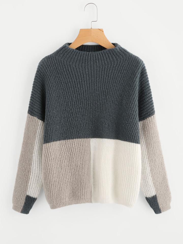 Shein Color Block Funnel Neck Jumper